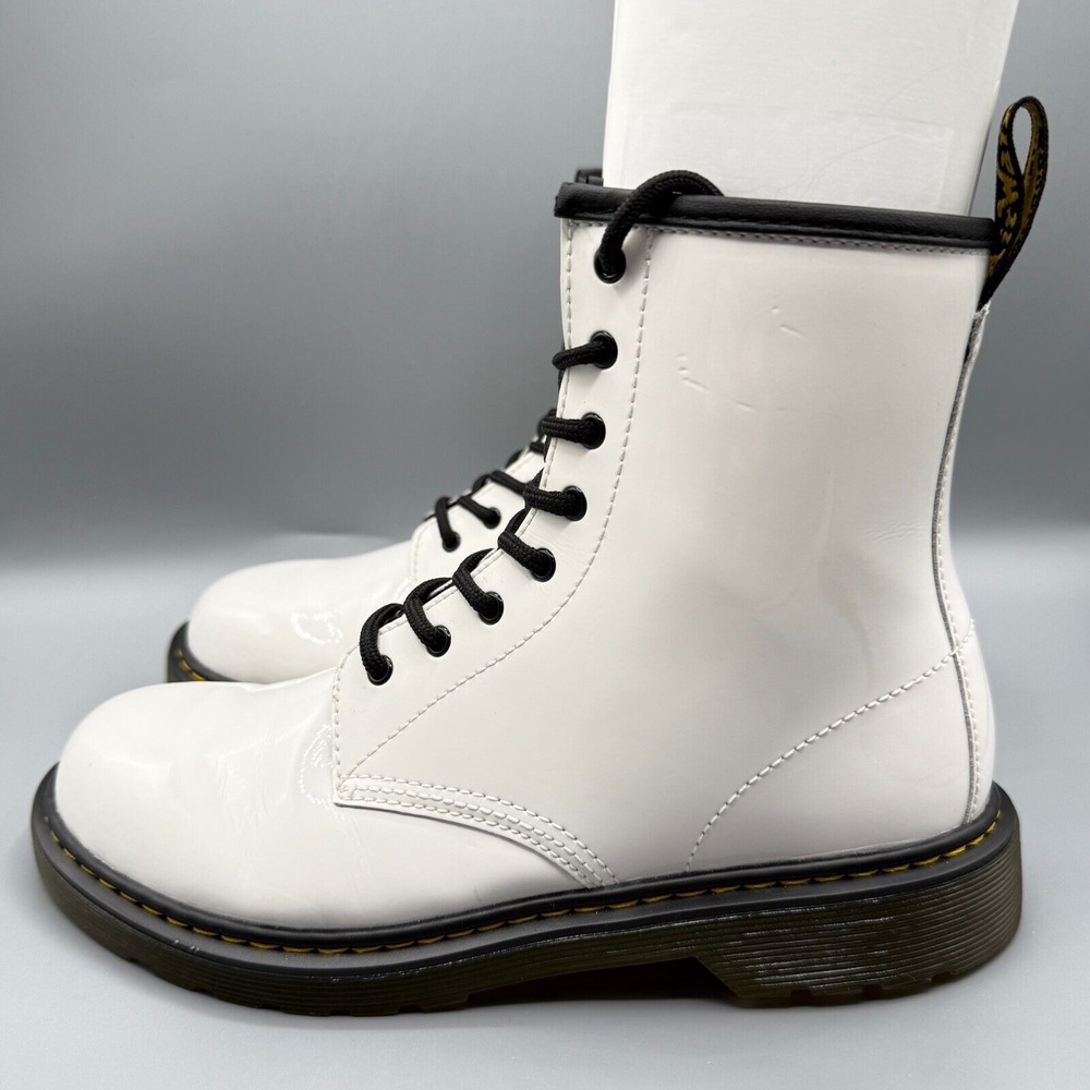 Dr Martens 1460Y Boots Womens 7 Mens 6 White‎ Patent Leather Zip Up Ankle Combat